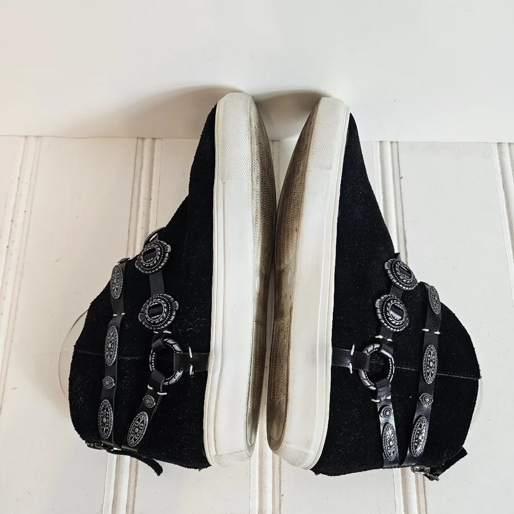 Very Volatile Sneakers 6.5 Menloh Suede Double Strap Back Zip Black Leather Boho